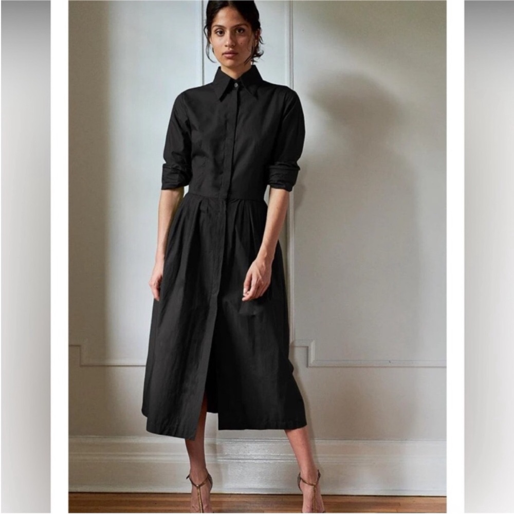 Room 502 Zoe black pleated button down cotton midi shirt dress size 6